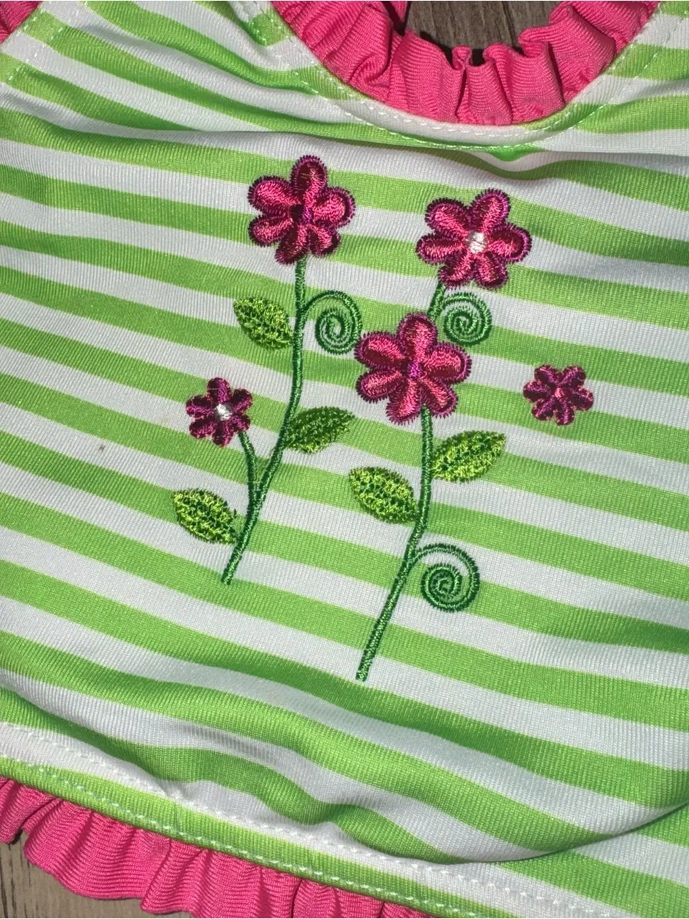 Penelope Mack Green and Pink Striped Girls Two-Piece Swim Set